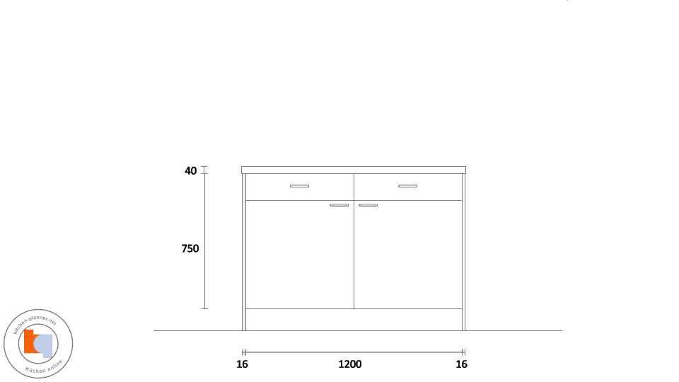 Wandansicht & Maße in mm / Inselküche Modica - Küchenzeile mit Kücheninsel ohne E-Geräte / Bild 2